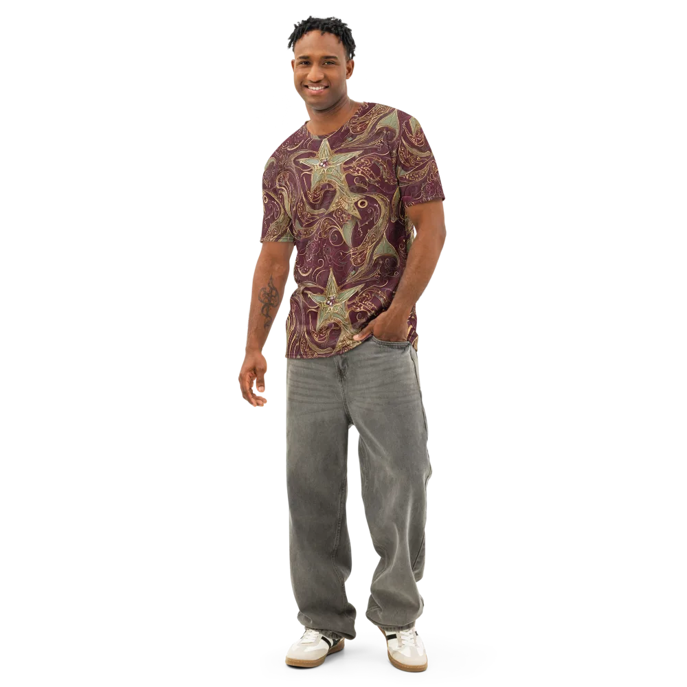 Burgundy Astral on Men's Cotton Crew Neck T-Shirt — Front