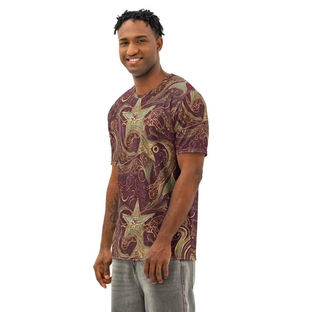 Burgundy Astral on Men's Cotton Crew Neck T-Shirt — Left Front