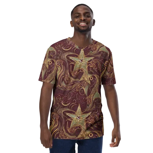 Burgundy Astral on a Men's Crew Neck T-Shirt