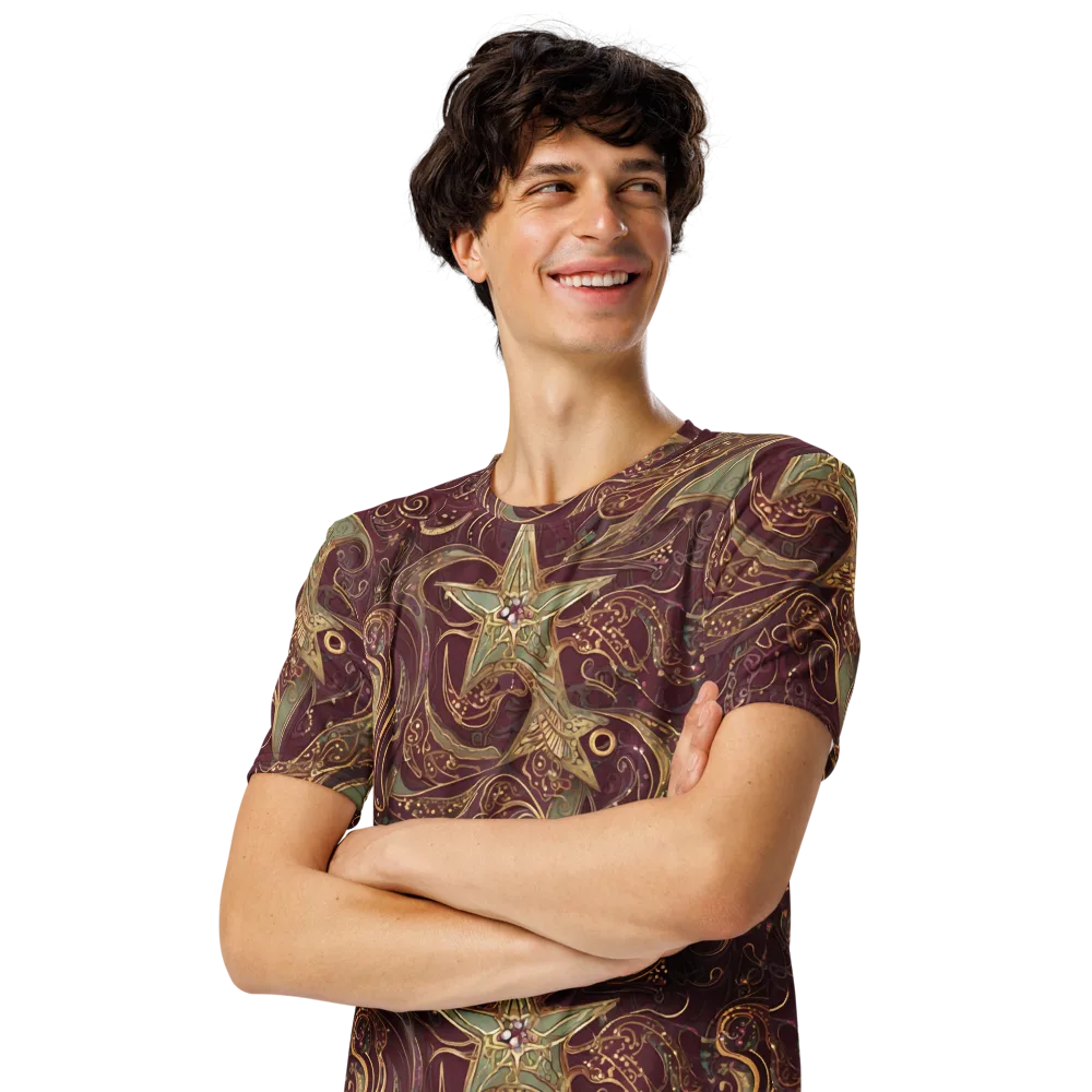 Burgundy Astral on Men's Crew Neck T-Shirt — Left Front