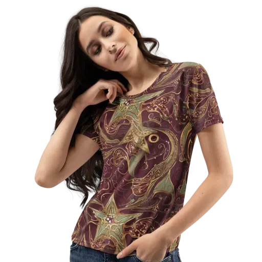 Burgundy Astral on a Women's Crew Neck T-Shirt