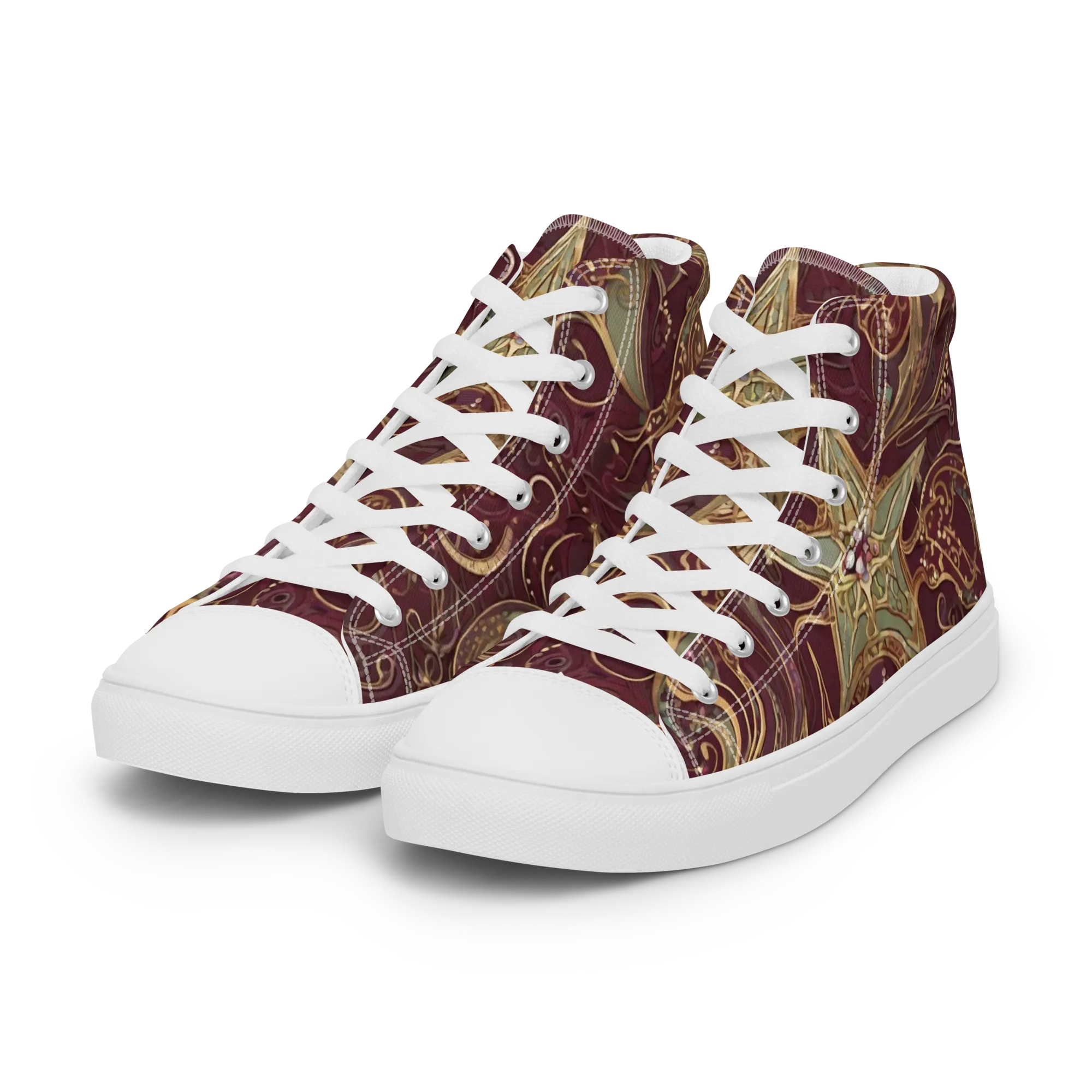 Burgundy Astral on Women's High Top Canvas Shoes — Left Front