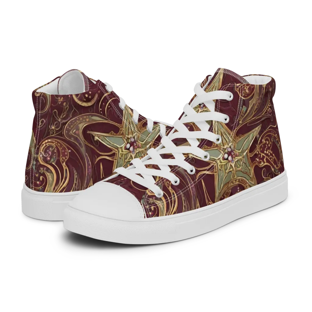 Burgundy Astral on Women's High Top Canvas Shoes — Left