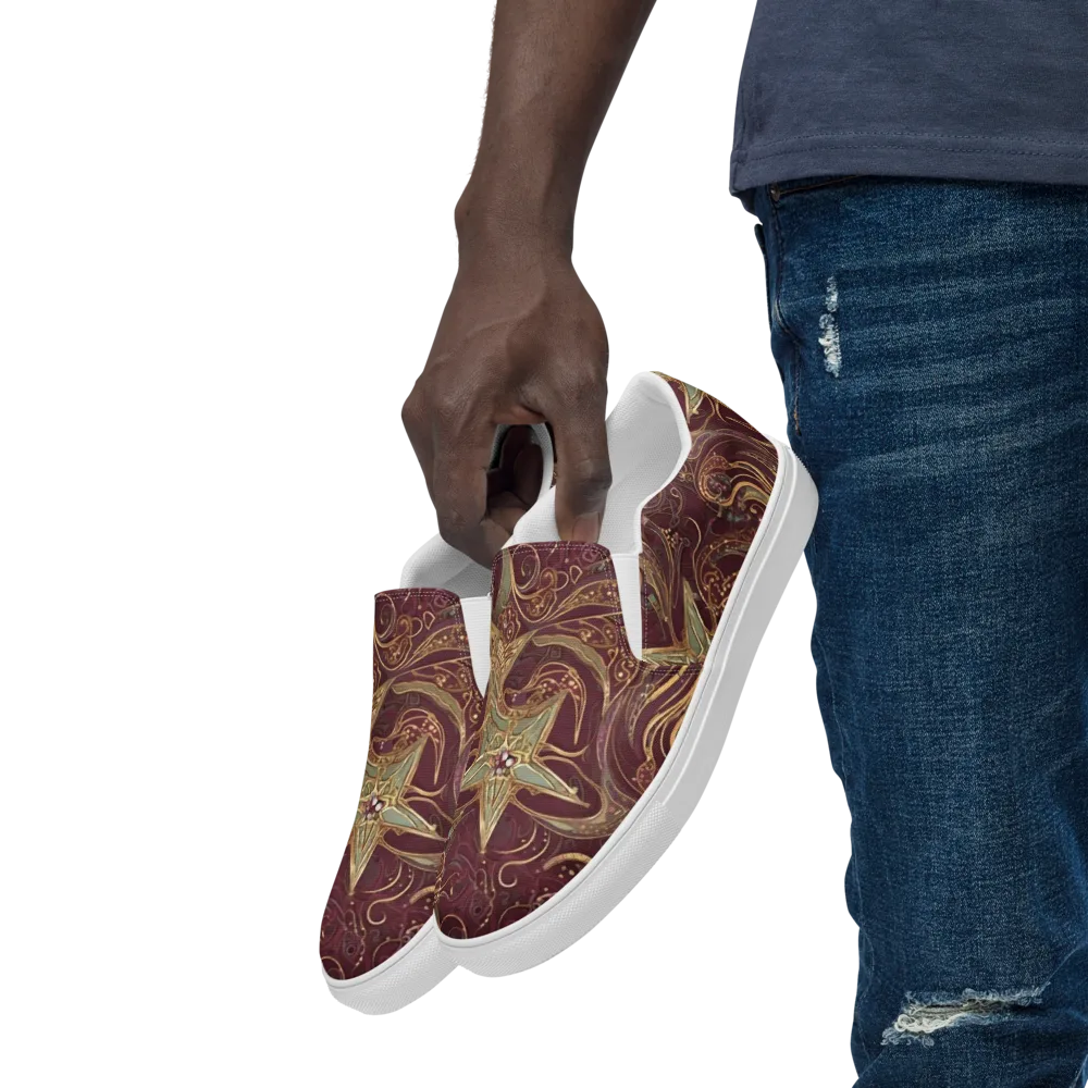 Burgundy Astral on Men's Slip-On Canvas Shoes — Left Front