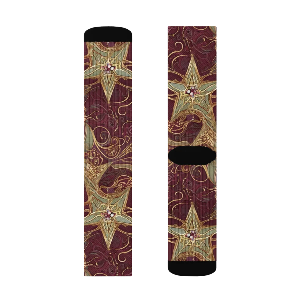 Burgundy Astral on Socks — Left Sock