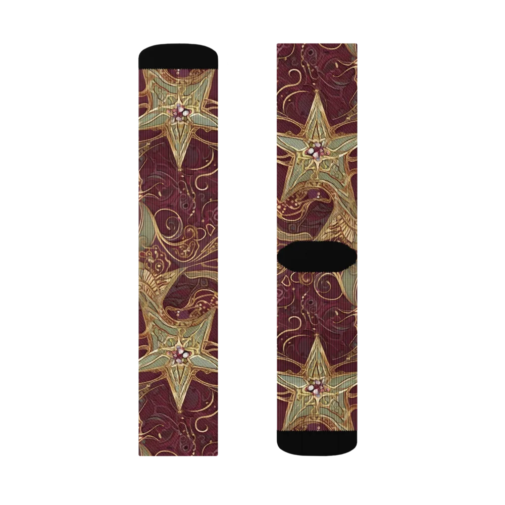 Burgundy Astral on Socks — Right Sock