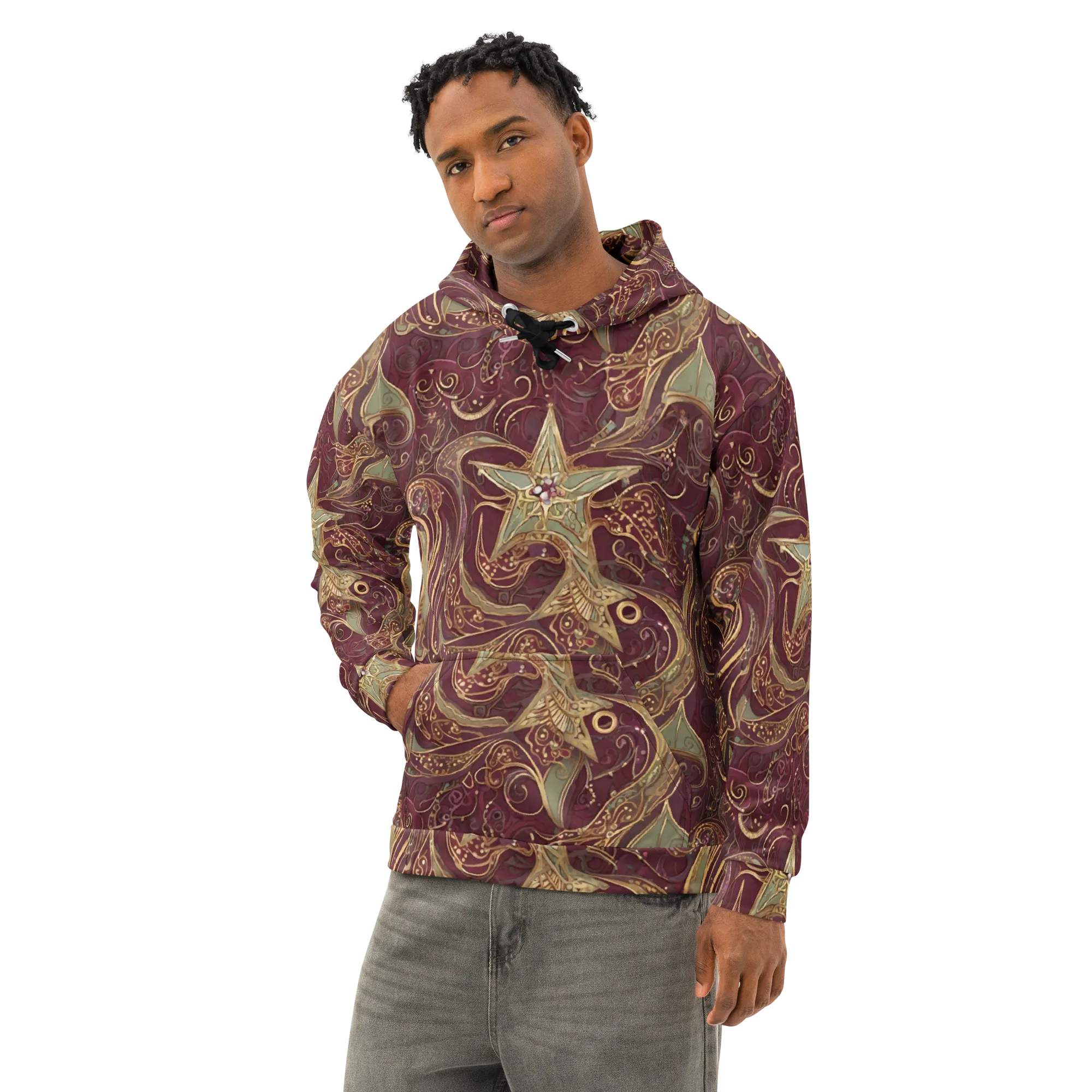 Burgundy Astral on Cotton Hoodie — Left Front