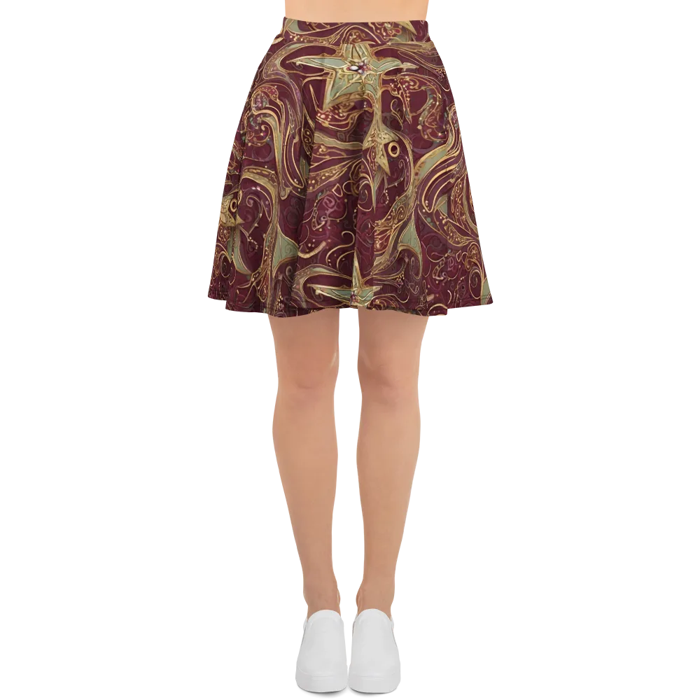 Burgundy Astral on Skater Skirt — Front