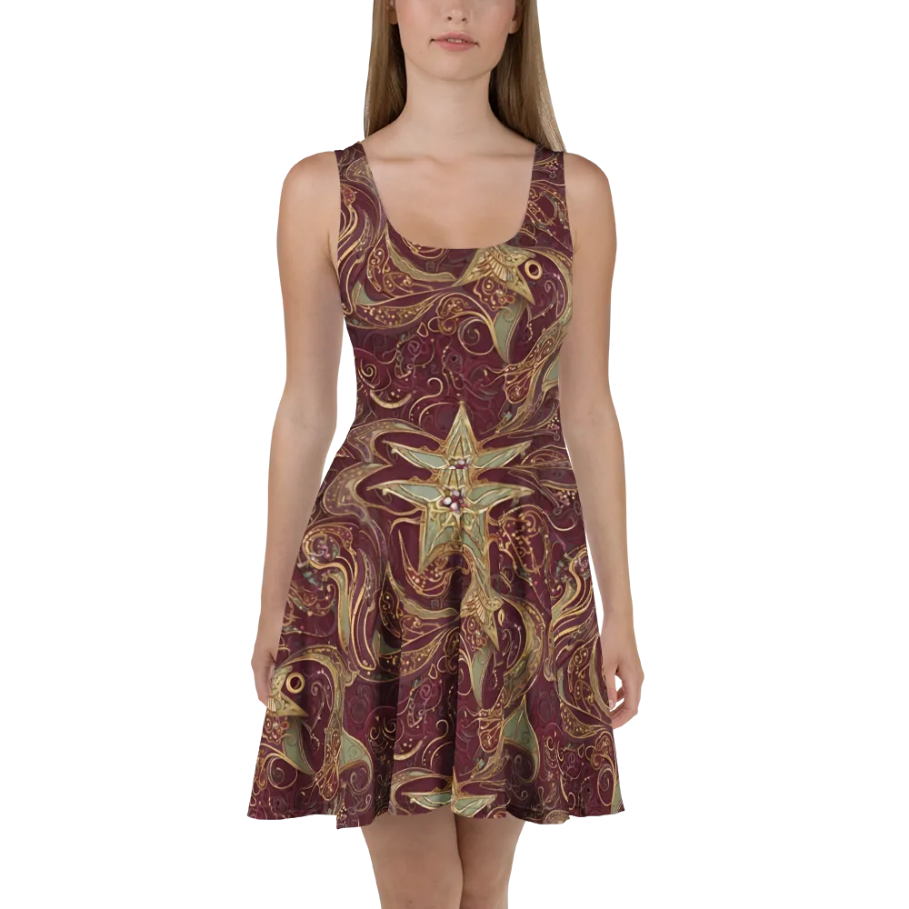 Burgundy Astral on Skater Dress — Front