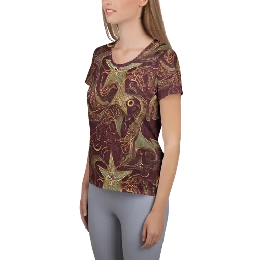 Burgundy Astral on a Women's Athletic T-Shirt