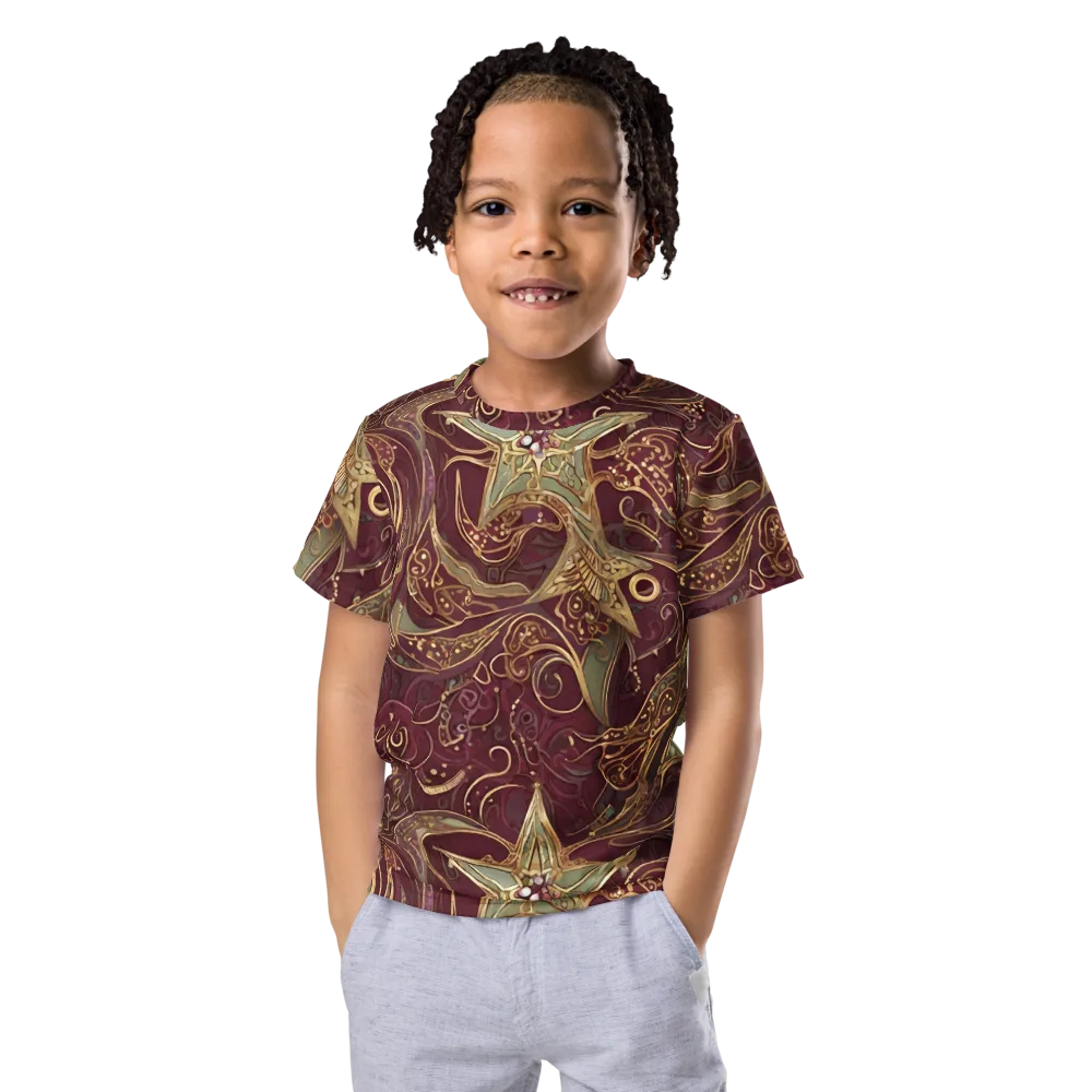 Burgundy Astral on Kids Crew Neck T-Shirt — Front
