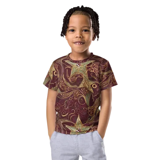 Burgundy Astral on a Kids Crew Neck T-Shirt