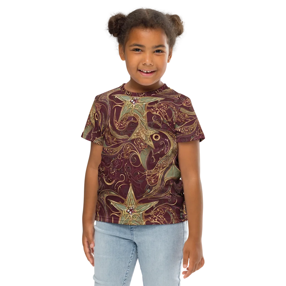 Burgundy Astral on Kids Crew Neck T-Shirt — Front