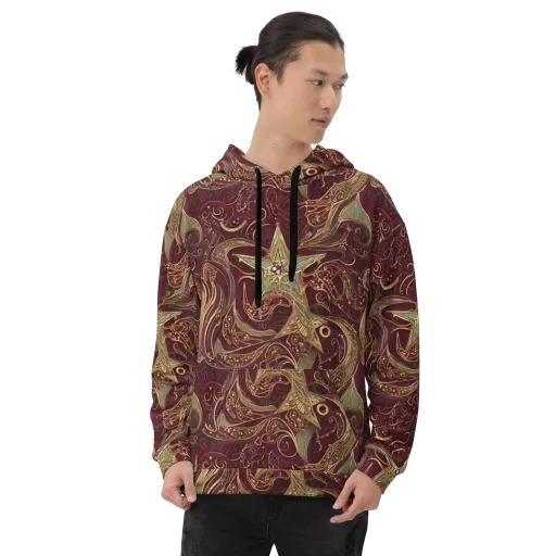 Burgundy Astral on a Hoodie