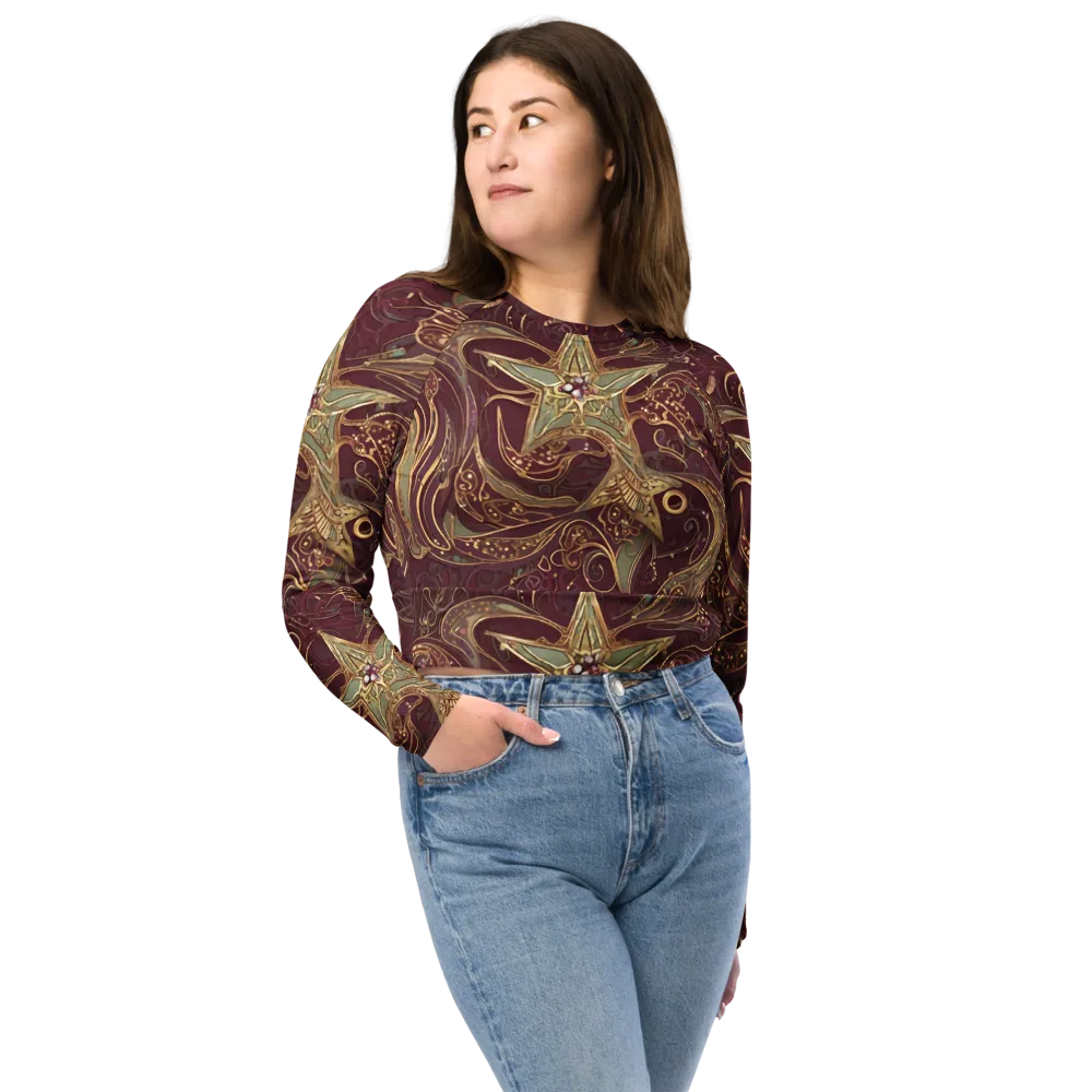 Burgundy Astral on Long Sleeve Crop Top — Front