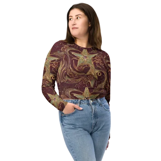 Burgundy Astral on a Long Sleeve Crop Top