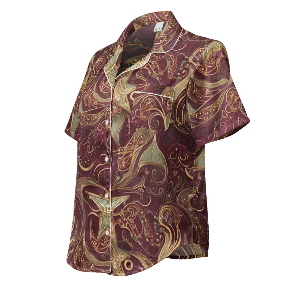 Burgundy Astral on Women's Short Sleeve Pajama Top — Left Front