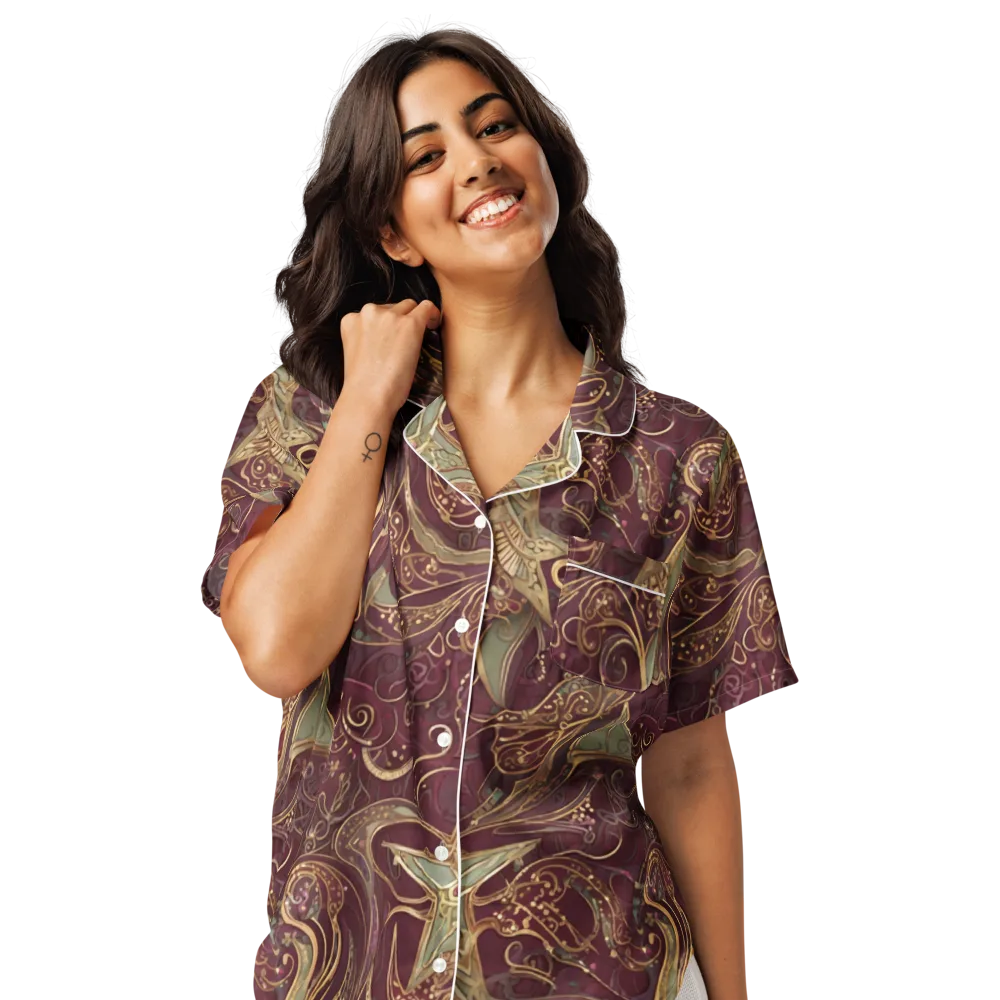 Burgundy Astral on Women's Short Sleeve Pajama Top — Front