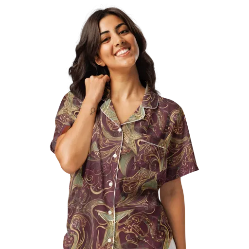 Burgundy Astral on a Women's Short Sleeve Pajama Top
