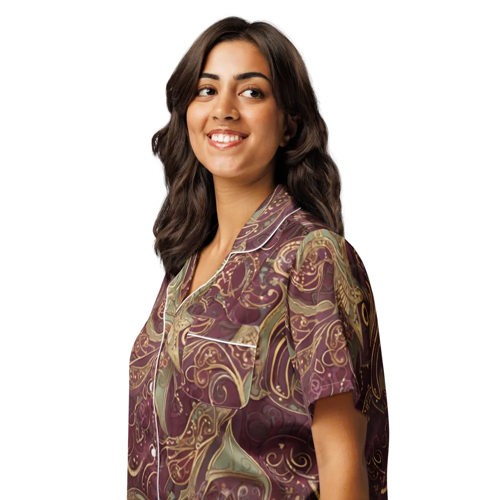 Burgundy Astral on Women's Short Sleeve Pajama Top — Left Front