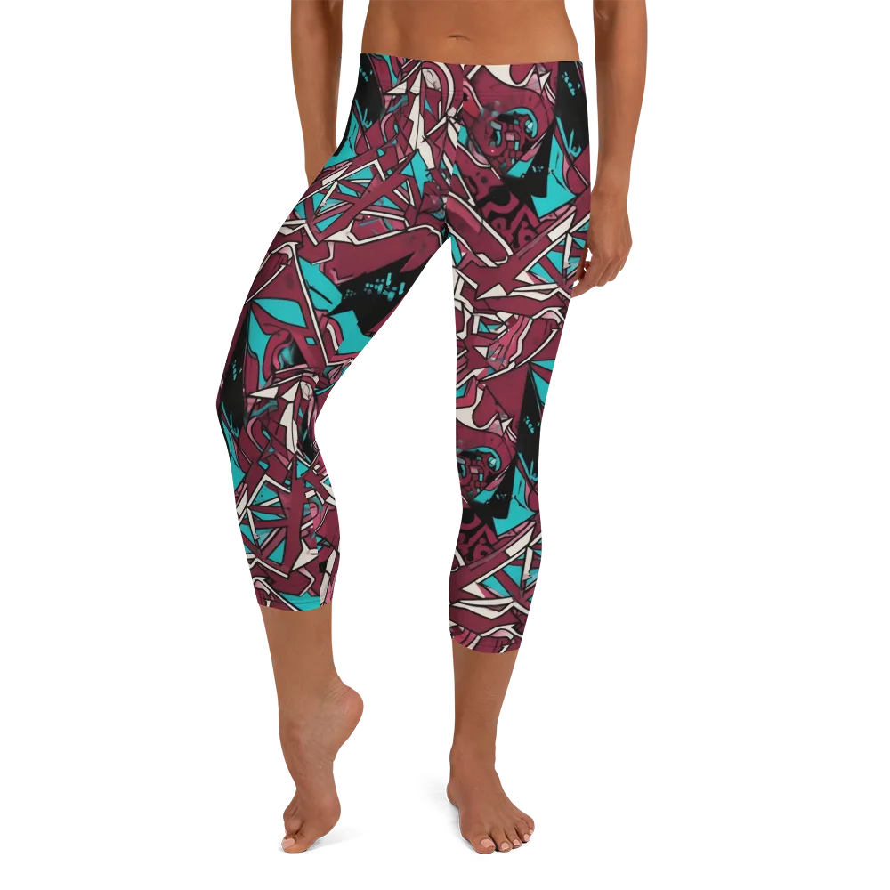 Magenta Fracture on Capri Leggings — Front