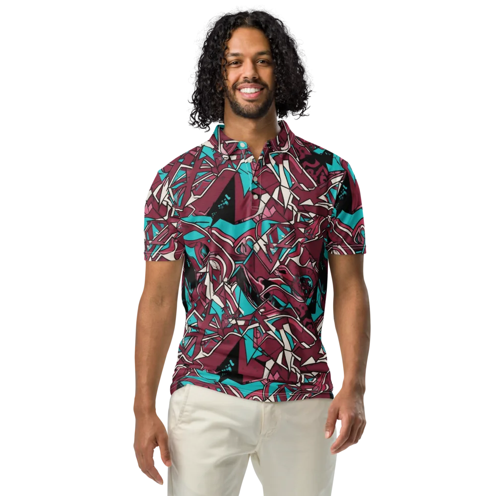 Magenta Fracture on Men's Slim Fit Polo Shirt — Front