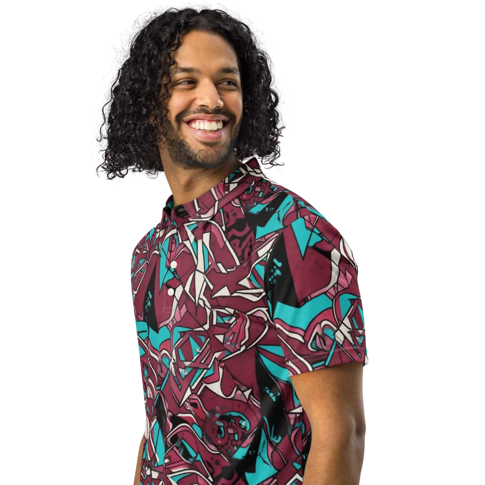 Magenta Fracture on Men's Slim Fit Polo Shirt — Left Front