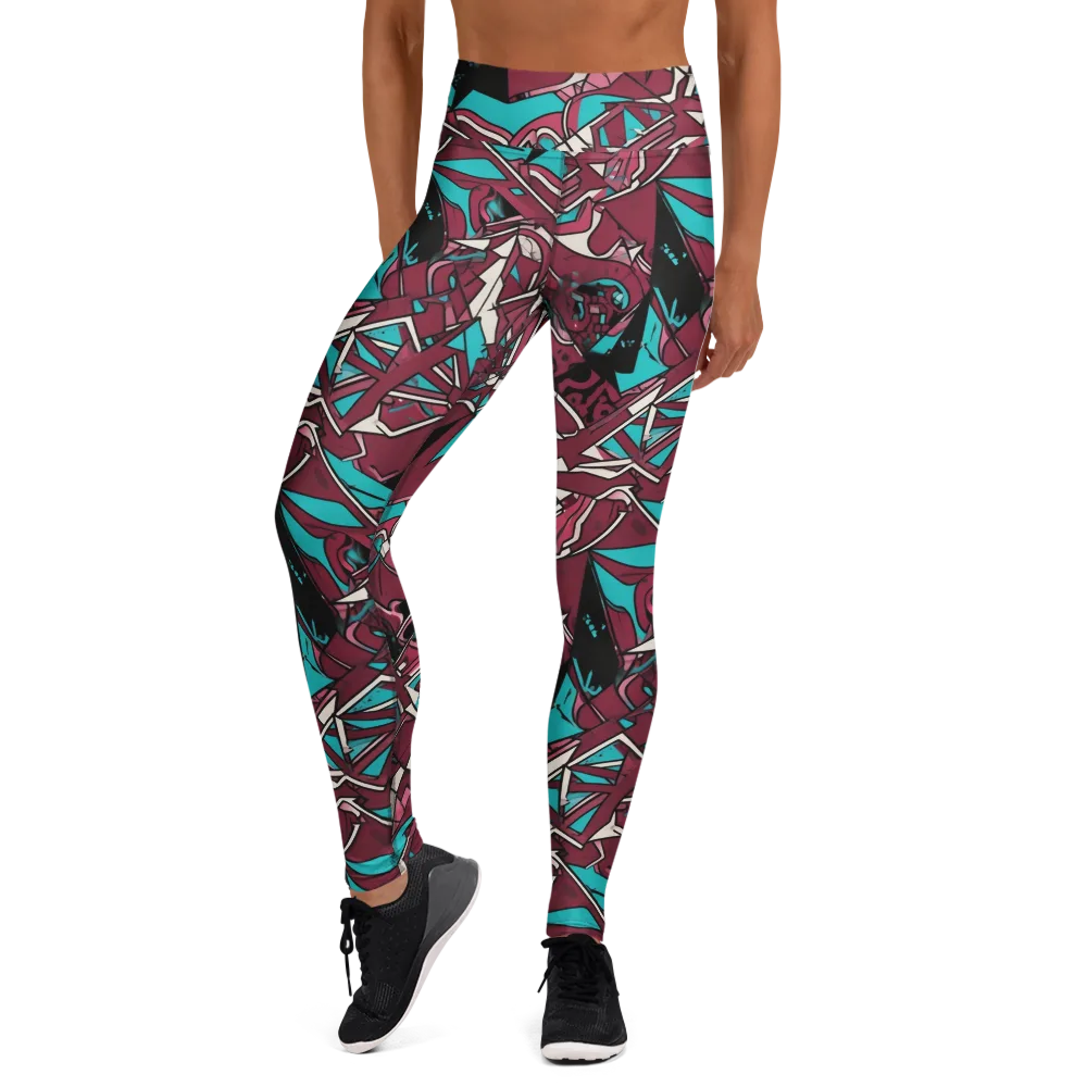 Magenta Fracture on Yoga Leggings — Front