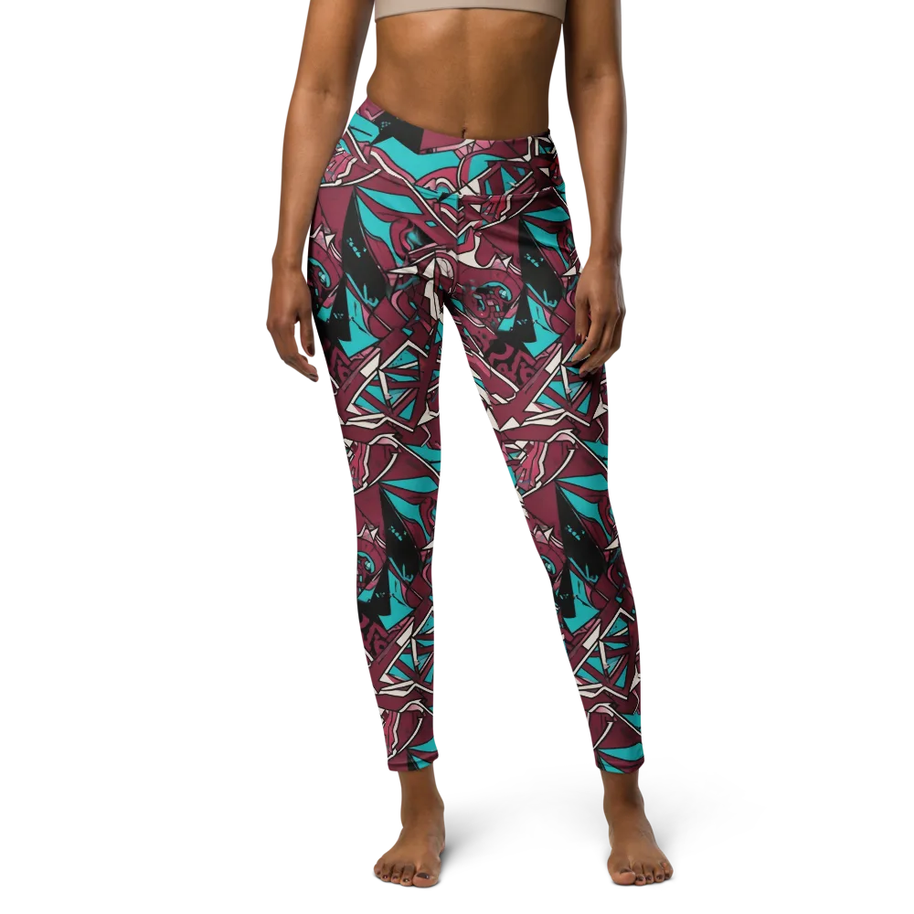 Magenta Fracture on Yoga Leggings — Front