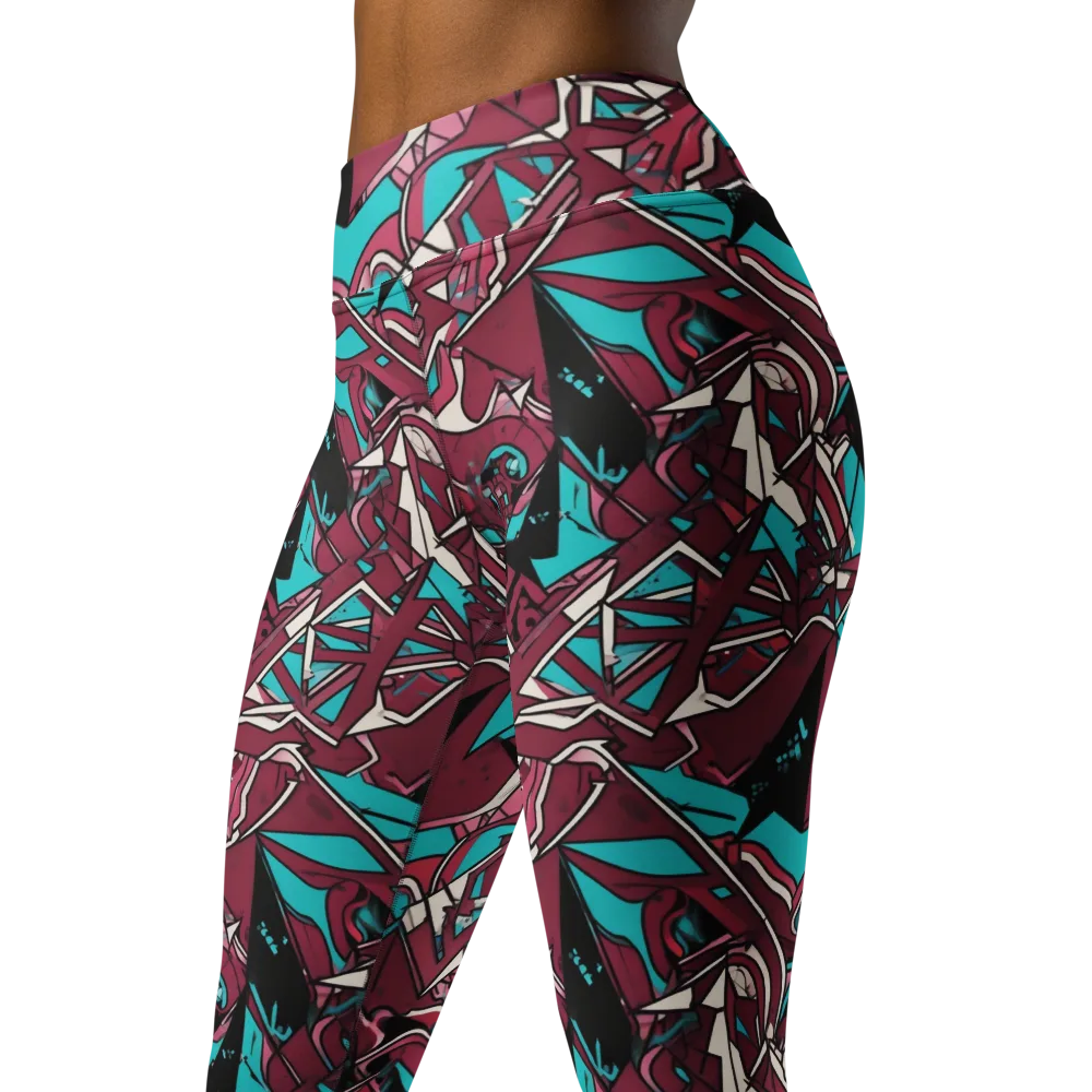 Magenta Fracture on Yoga Leggings — Left Front