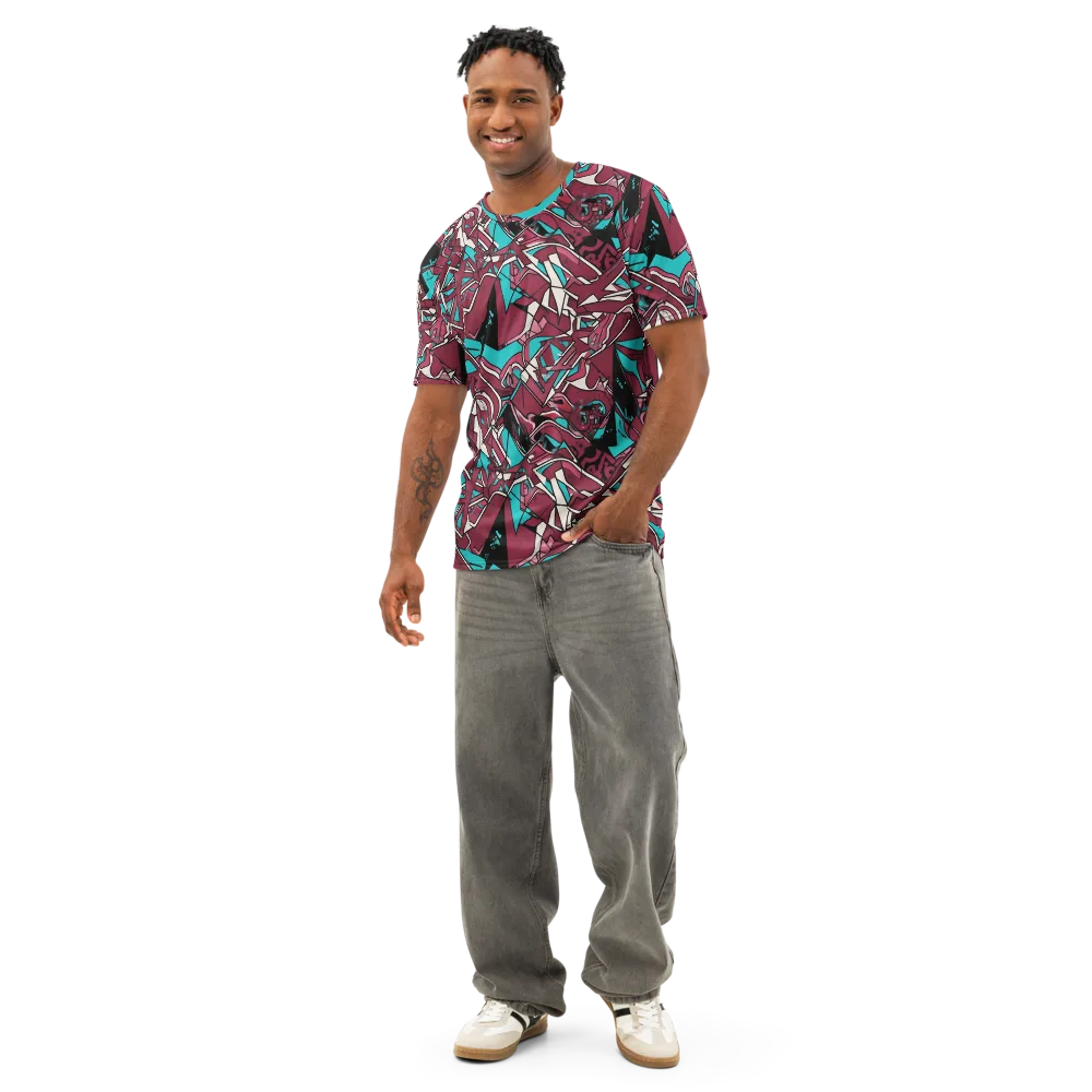 Magenta Fracture on Men's Cotton Crew Neck T-Shirt — Front