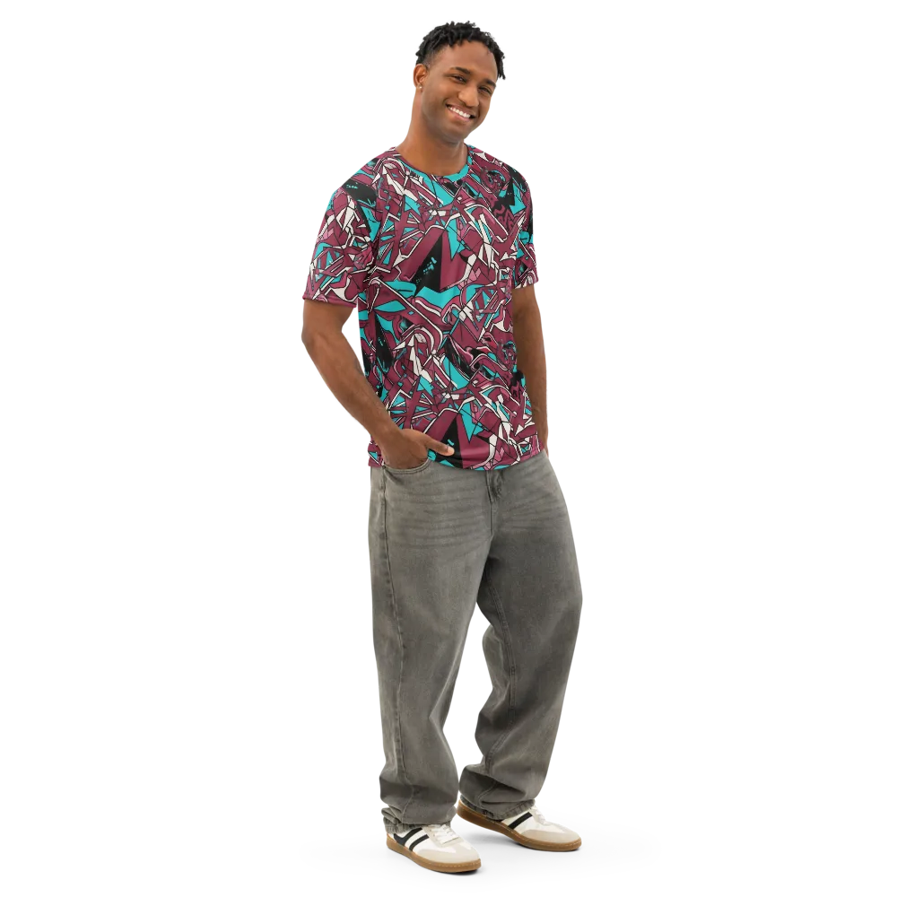 Magenta Fracture on Men's Cotton Crew Neck T-Shirt — Right Front