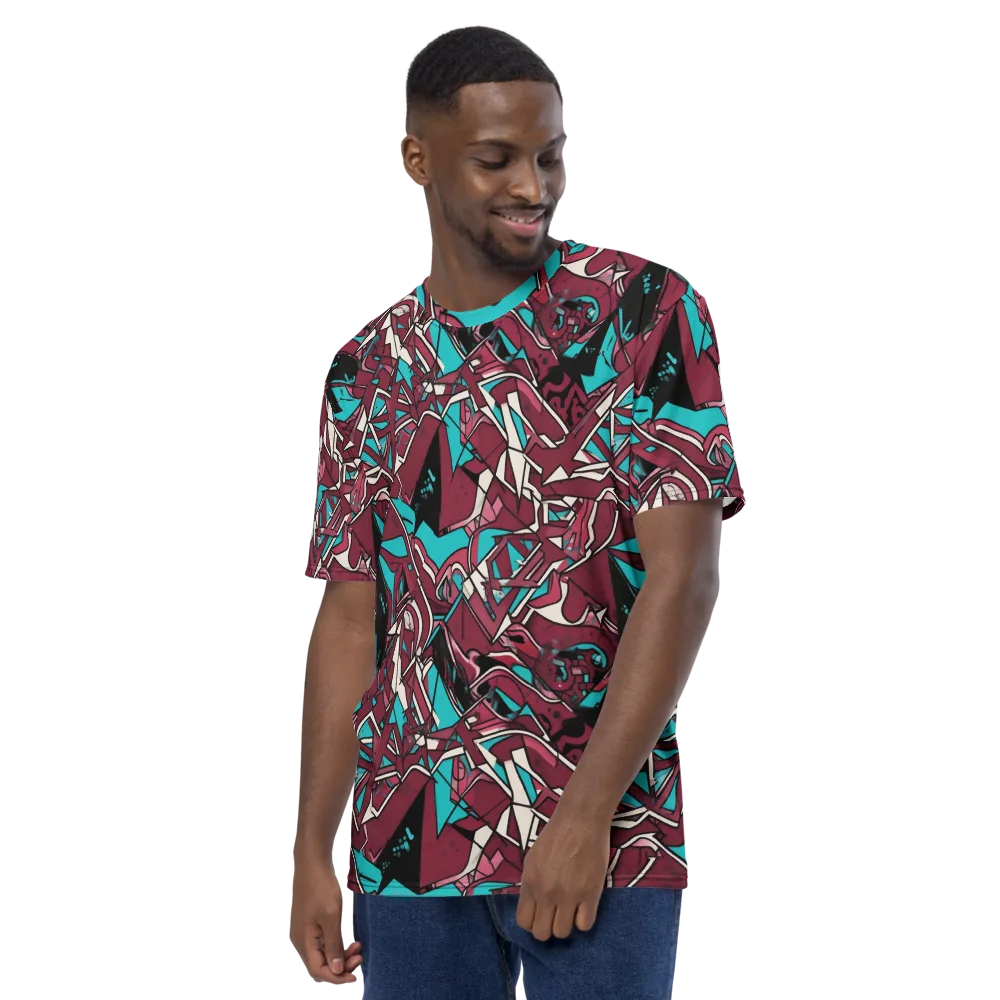 Magenta Fracture on Men's Crew Neck T-Shirt — Left