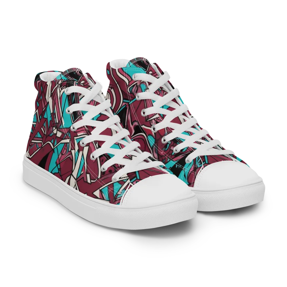 Magenta Fracture on Men's High Top Canvas Shoes — Right Front