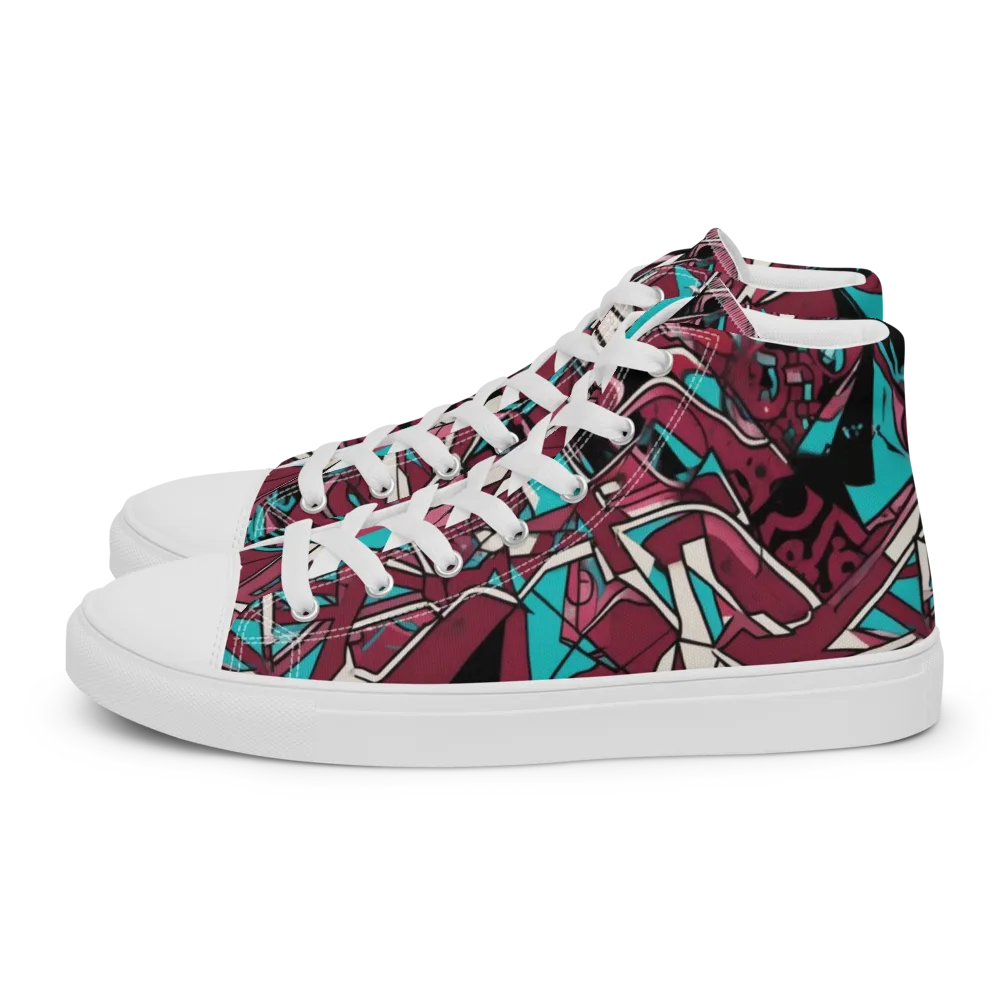 Magenta Fracture on Men's High Top Canvas Shoes — Left