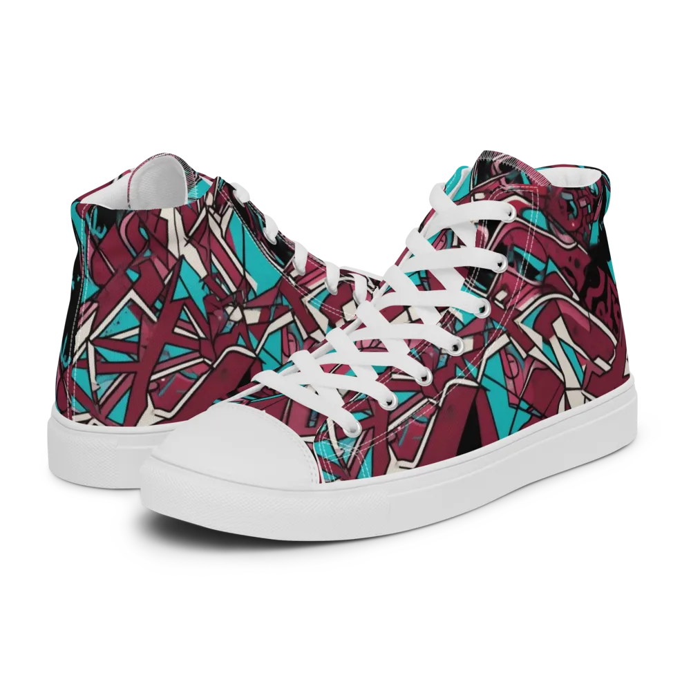 Magenta Fracture on Men's High Top Canvas Shoes — Left