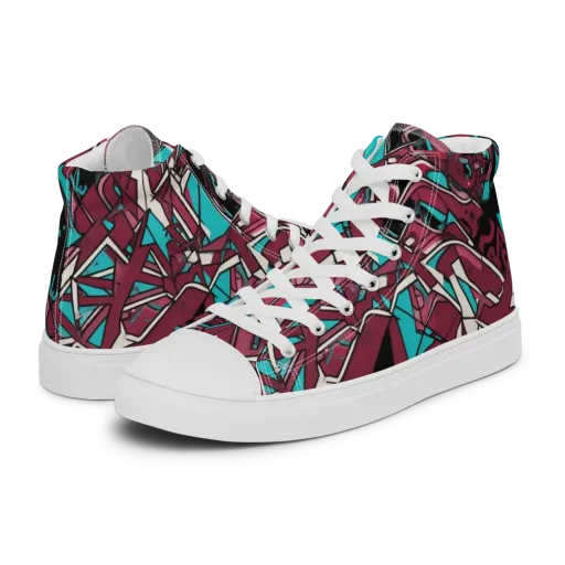 Magenta Fracture on a Men's High Top Canvas Shoes