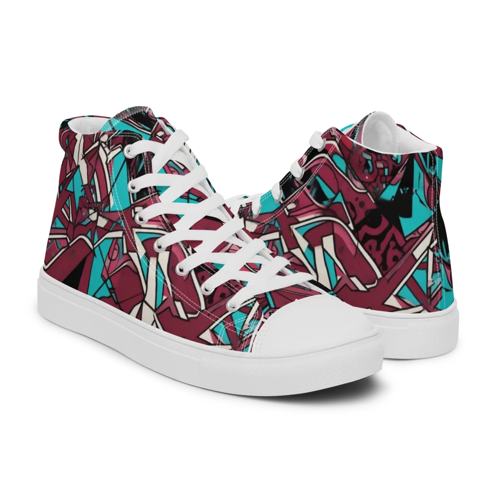 Magenta Fracture on Men's High Top Canvas Shoes — Right