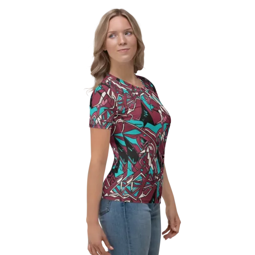 Magenta Fracture on a Women's Crew Neck T-Shirt