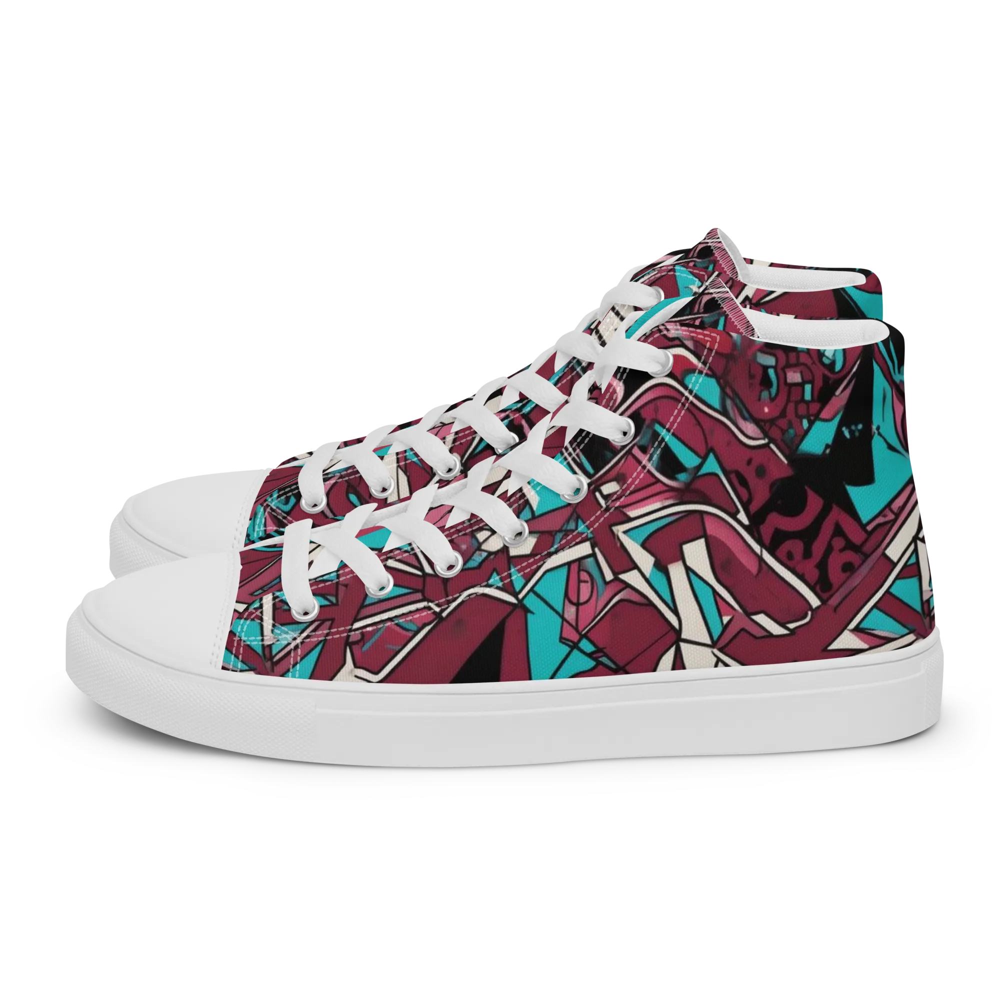 Magenta Fracture on Women's High Top Canvas Shoes — Left