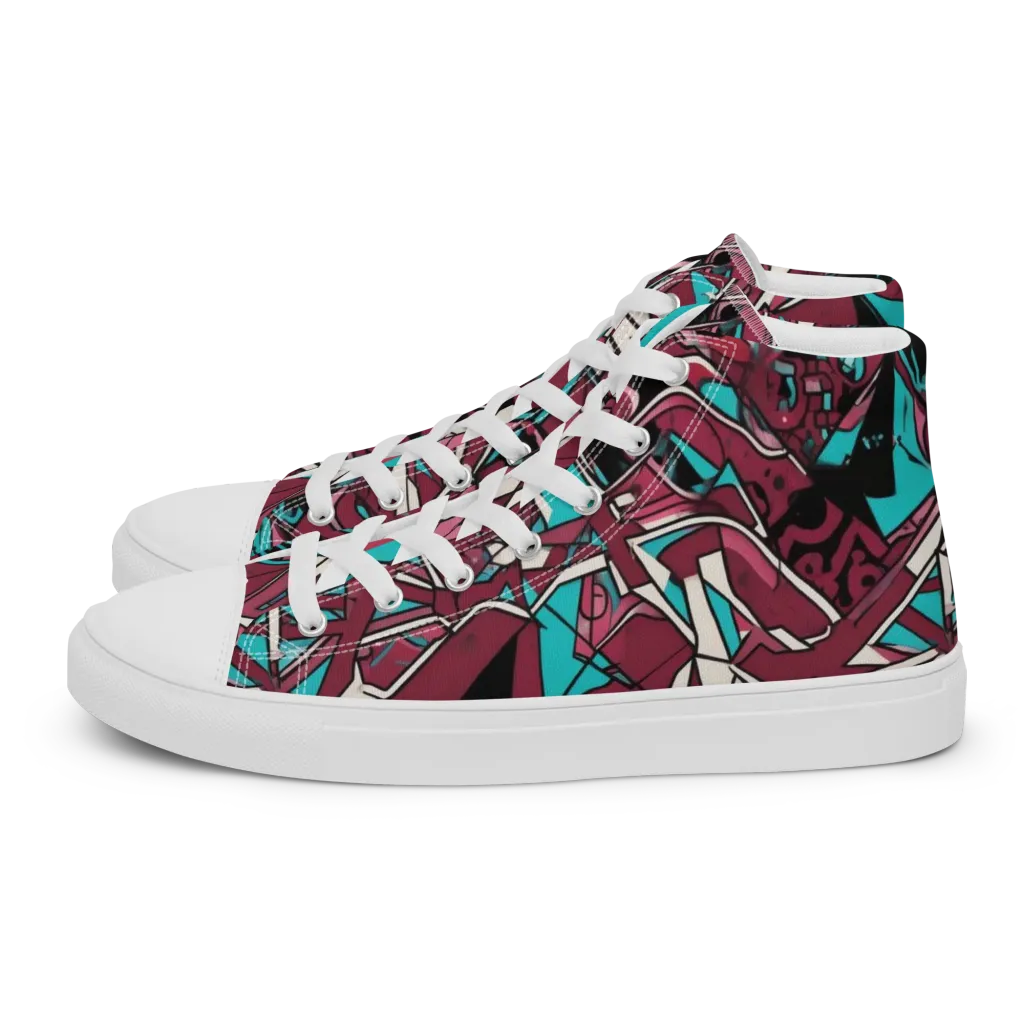 Magenta Fracture on Women's High Top Canvas Shoes — Left