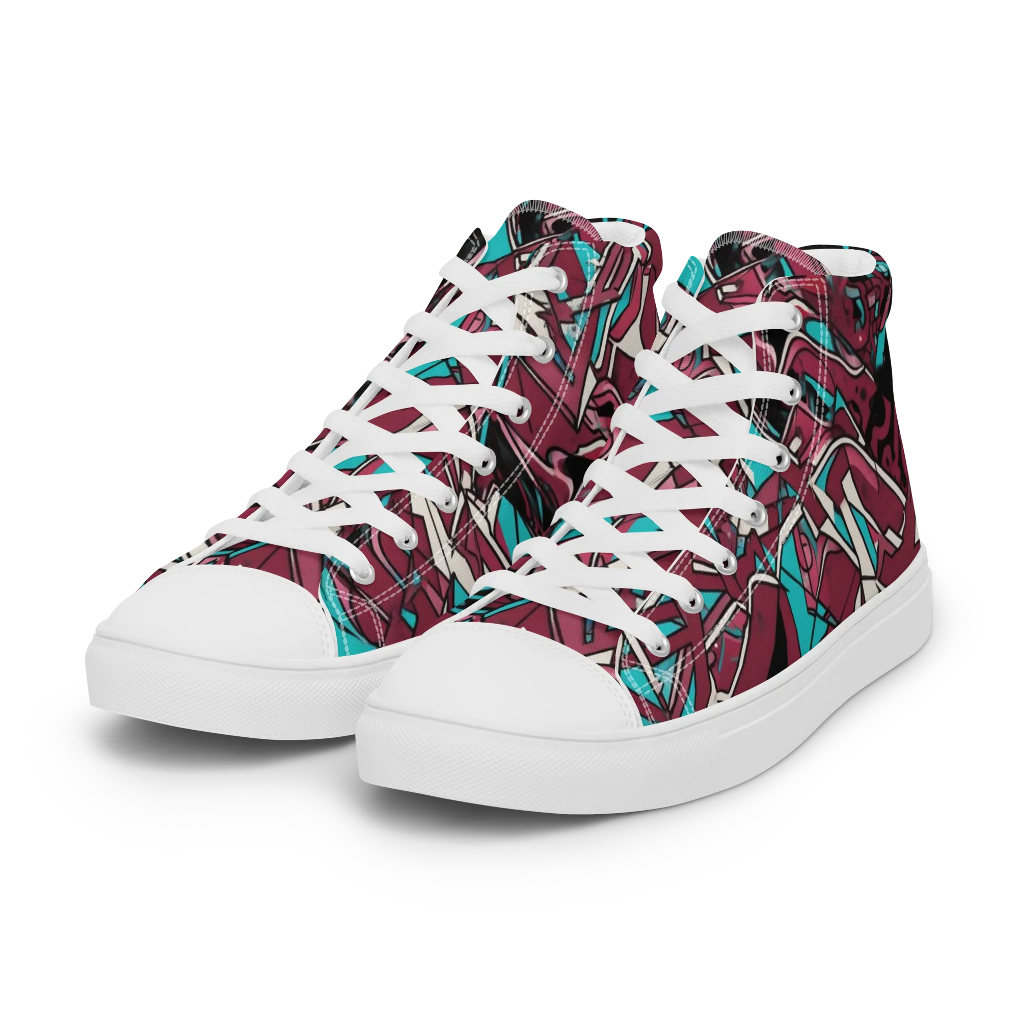 Magenta Fracture on Women's High Top Canvas Shoes — Left Front