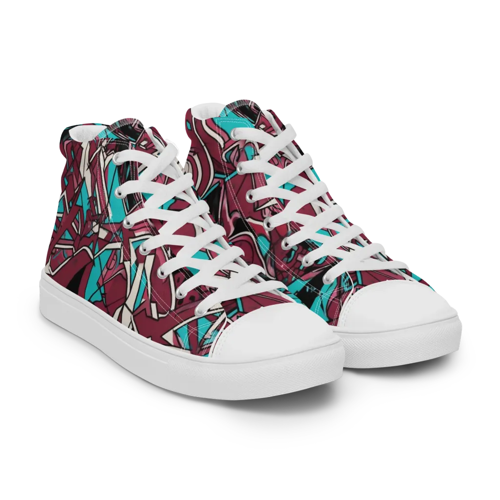 Magenta Fracture on Women's High Top Canvas Shoes — Right Front