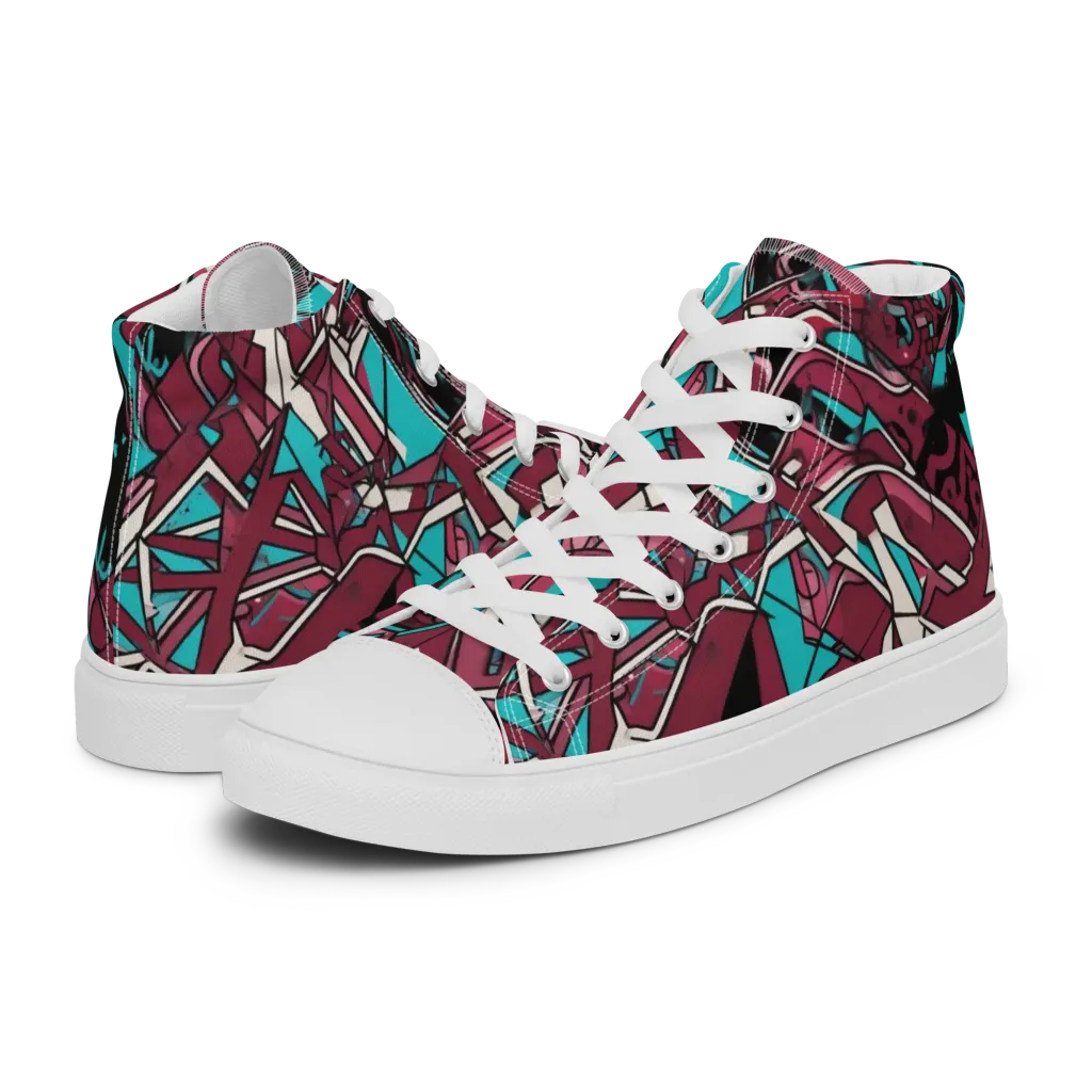 Magenta Fracture on Women's High Top Canvas Shoes — Left