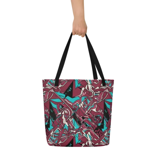 Magenta Fracture on a Large Tote Bag W/ Pocket