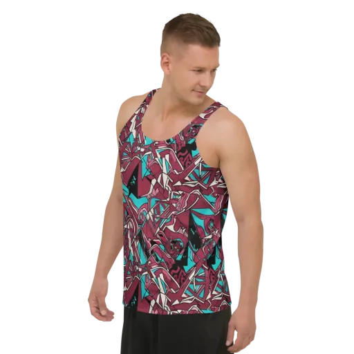 Magenta Fracture on a Men's Tank Top