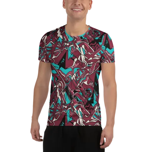 Magenta Fracture on a Men's Athletic T-Shirt