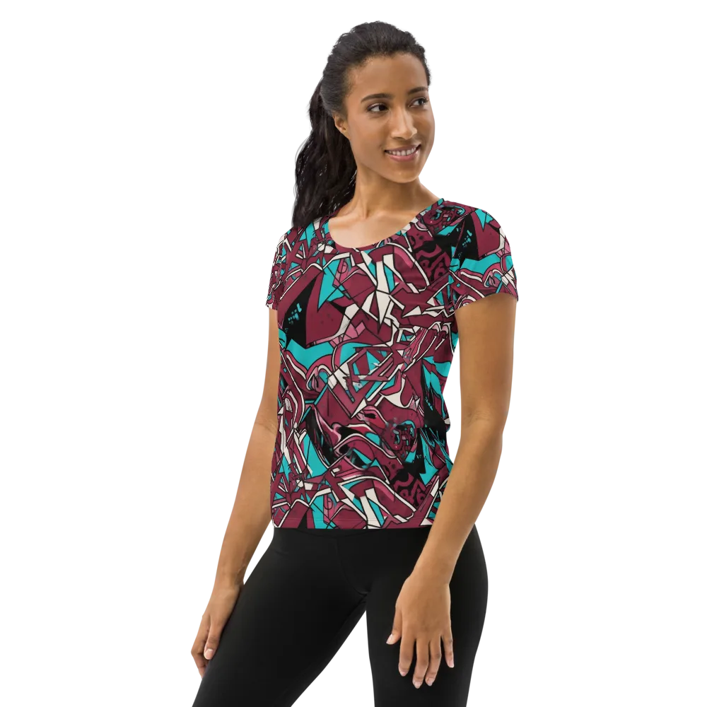 Magenta Fracture on Women's Athletic T-Shirt — Left