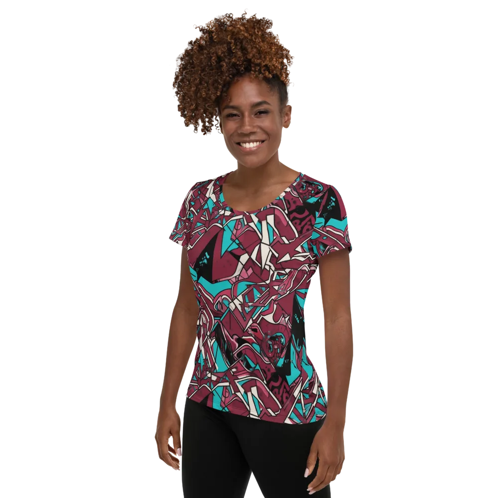 Magenta Fracture on Women's Athletic T-Shirt — Left