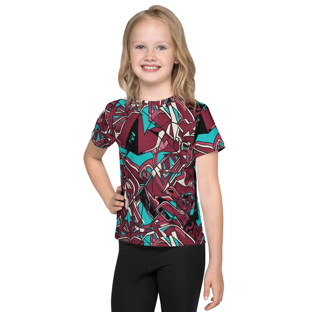 Magenta Fracture on Kids Crew Neck T-Shirt — Front